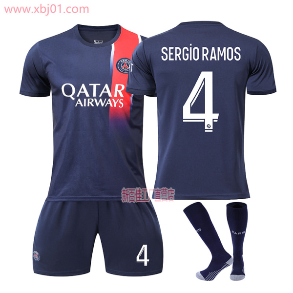 23-24 Paris Saint-Germain hemmatröja 4 Sergio Ramos Ny säsong Senaste Vuxna Barntröja Fotboll Kids 24(130-140cm)