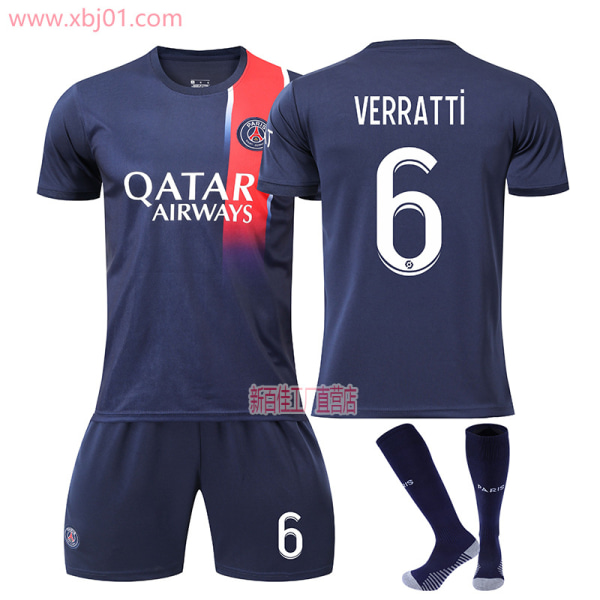 23-24 Paris Saint-Germain Hemmetröja 6 Verratti Ny säsong Senaste Vuxna Barntröja Fotboll Kids 18(100-110cm)