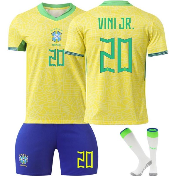2024 Brazil Home Fotballdrakt No.20 Vini Jr. siste fotballdrakter for voksne for den nye sesongen Kids 24(130-140cm)