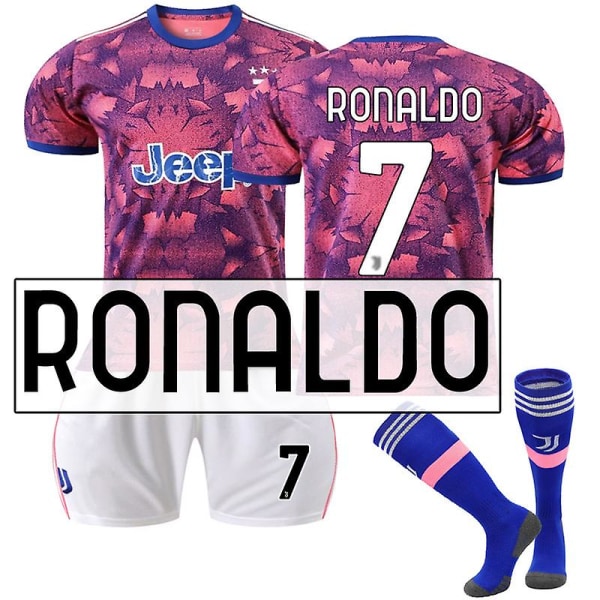 Juventus bortatröja säsongen 22/23 fotbollströja T-shirts Vuxna barn Komfort fotboll Tröjor RONALDO 7 S
