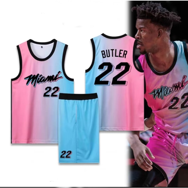 Koripallopaidat Urheiluvaatteet Jimmy Butler Miami Heat No. 22 Koripallopaidat aikuisille lapsille Gradient colours Adult 5XL（185-190cm）