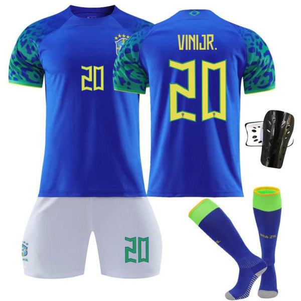 2223 Brasil Borte Blå nr. 20 Venius 10 Neymar 18 Resus Polo skjortedrakt Fotballuniform 18号带袜子+护具 L