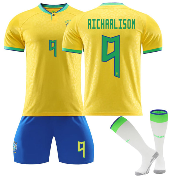 Richrrlison #9 22-23 Brasiliansk fotballdrakt for VM Fotballdrakt for voksne barn Fotball Treningsklær Adult XL（180-190cm）