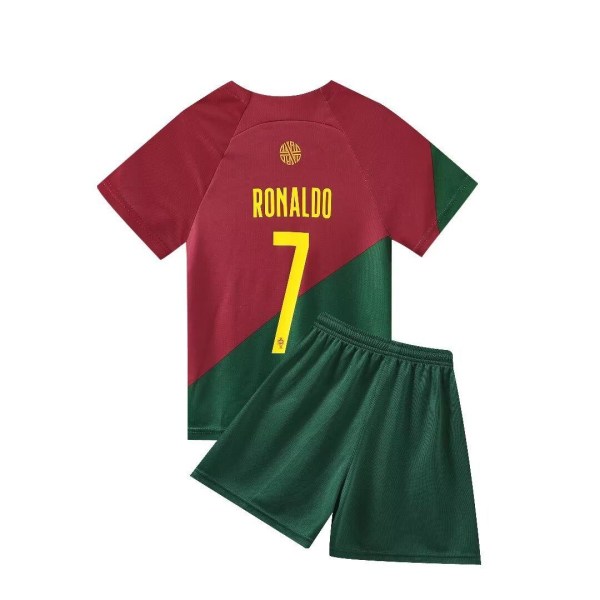 Portugal Hjem Cristiano Ronaldo 7 Fotballdrakt Ny sesongs siste barnetrøyesett Sokker Fotball 4 Kids 20(110-120cm)