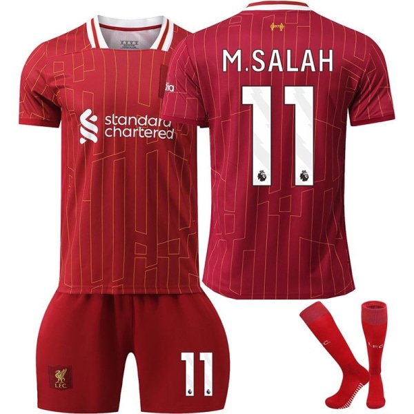 24-25 Liverpool Salah 11 Hjemmefodbolddragter Ny sæsons seneste fodboldsæt til voksne børn Fodbold 3 Kids 26(140-150cm)