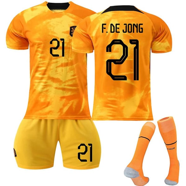 22-23 Holland Hjemmesæt #10 #4 #21 T-shirt fodbolduniform Voksne Børn Nyeste No.21 Frenkie de Jong 2XL