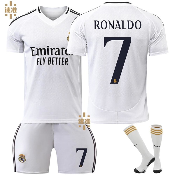 24-25 Real Madrid Ronaldo 7 Hjemmefotballdrakt Ny sesong Siste Barnedrakt for voksne Fotball 4 Adult M（170-175cm）