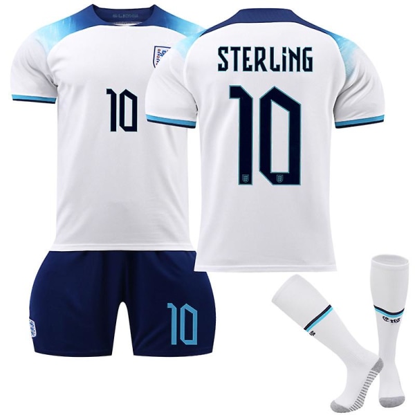 England VM 2022 hemmatröja Sterling #10 Fotbollströja T-shirt Shorts Kit Fotboll 3-delade set för barn Vuxna fotboll Tröjor Adult S（165-170cm）