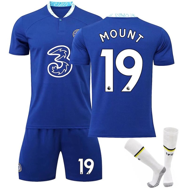 22-23 Uusi Chelsea Home Set Paita #19 Mason Mount Soccer Jersey Aikuiset Kids Comfort Jalkapallopaidat 24