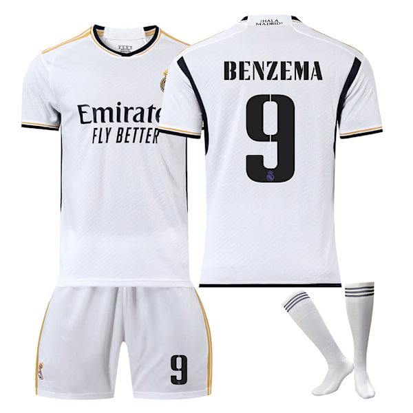 23-24 Benzema 9 Real Madrid Nysäsongströja Senaste Vuxna Barn Fotbollströja bra Kids 18(100-110cm)