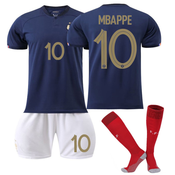 Qatar 2022 VM Frankrig Hjem Mbappe #10 Trøje Herre fodbold T-shirts Trøjesæt Børn Unge Adult XL（180-190cm）