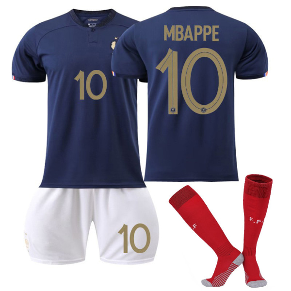 Qatar fotbolls-VM 2022 Frankrike Hem Mbappe #10 tröja fotboll herr T-shirts Set Barn Ungdomar Kids 16(90-100cm)