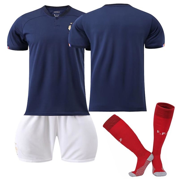 France Home Jersey 2022/23 World Cup France Team Jersey Jalkapallo Jersey T-paita Shortsit Sarjat Jalkapallo 3-osaiset setit lapsille Aikuiset Adult M（170-175cm）