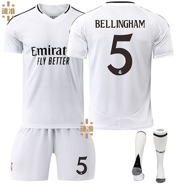 Bellingham 5 Real Madrid 24-25 hjemmefotballdrakt nyeste voksen barnas fotballdrakt for den nye sesongen 1 Adult XS（155-165cm）