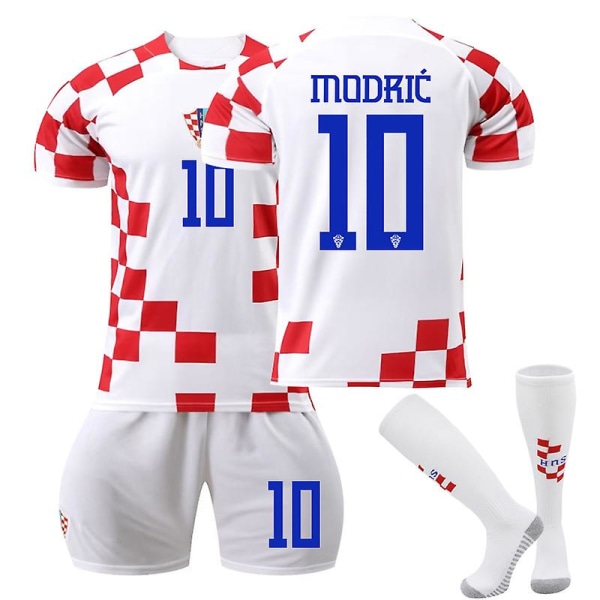 Kroatia Hjemmedress VM 2022/23 Modri ​​#10 Fotballdrakt T-skjorte Shorts Sett Fotball 3-delt sett For Barn Voksne Adult XL（180-190cm）