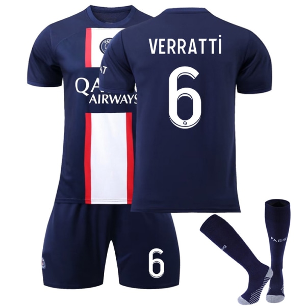 Paris 22/23 Fodboldsæt Børn Hjemmetræning T-shirt Shorts Suit Voksen Børn Fodboldtrøjer VERRATTI 6 Goodies Sæsonopdatering VERRATTI 6 Kids 18(100-110CM)