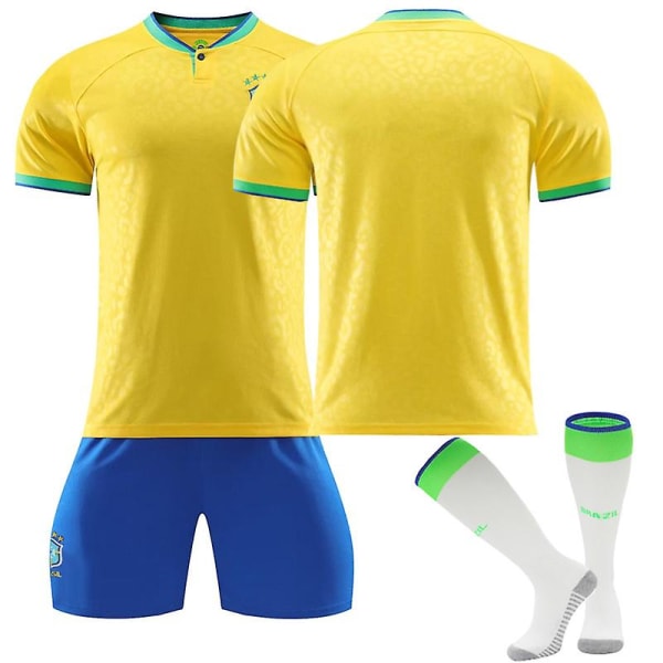 Brasilien Hjemmetrøje 2022/23 Qatar VM-trøje Fodboldtrøje T-shirt shorts sæt Fodbold 3-delt sæt til børn Voksne Adult L（175-180cm）