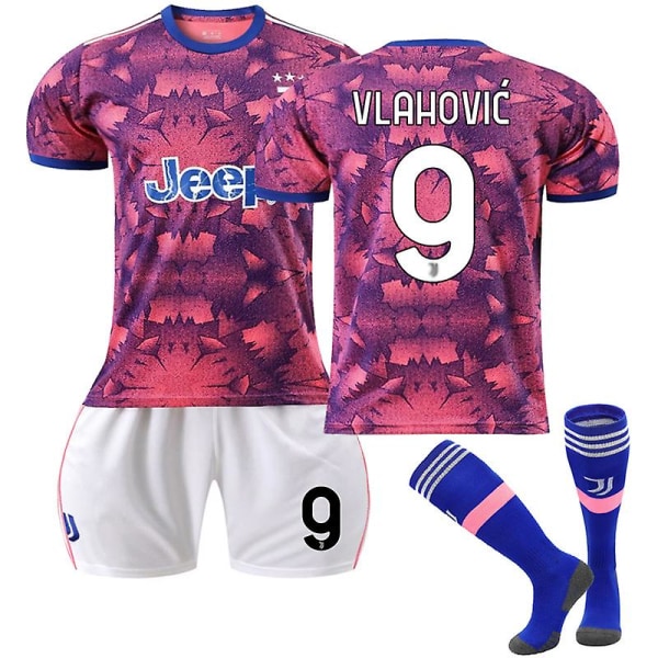 Juventus bortatröja säsongen 22/23 fotbollströja T-shirts Vuxna barn Komfort VLAHOVIC 9 Kids 16(90-100CM)