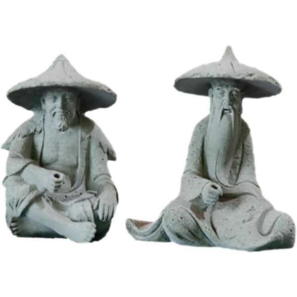 2st Mikro Landskap Stenparti Figuriner Fiskare Dekor Asiatisk Zen Dekoration Akvarium Mini Fiskare Staty Bord Fiskare Ornament Harts Inuti