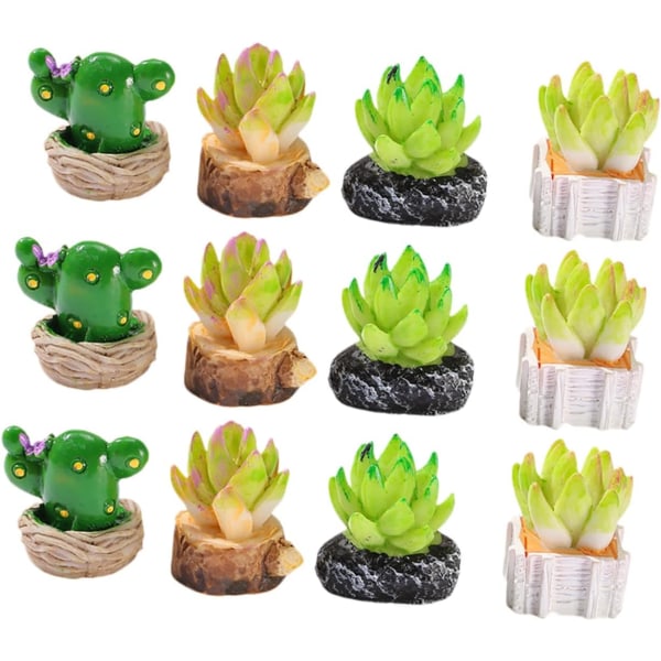 12st Mini Simulering Krukväxt Faux Simulering Kaktus Figuriner Krukväxter Bonsai Mini Falska Suckulenter Mini Figurine Tiny House Decor Small
