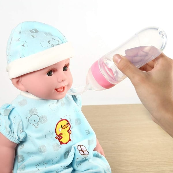 Baby Silikon Nappflaska Pp 90 Ml Silikon Baby Nappflaska med sked Färsk mat Spannmålspressmatare (Gul) (Rosa)