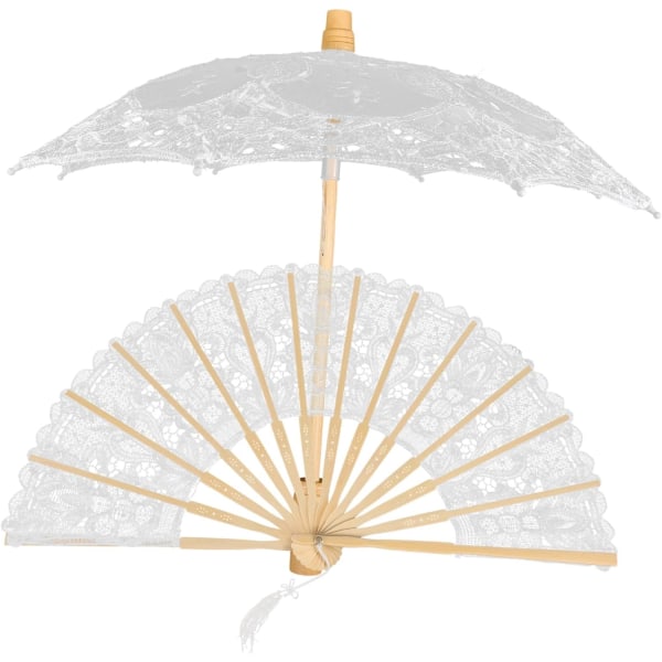 1 Set Spets Paraply Fläkt Brud Hand Fläkt Vikbar Siden Fläkt Sol Parasoll Japansk Hand Fläkt Blomstertjej Parasoll Små Spets Paraply Spets Trim Miss