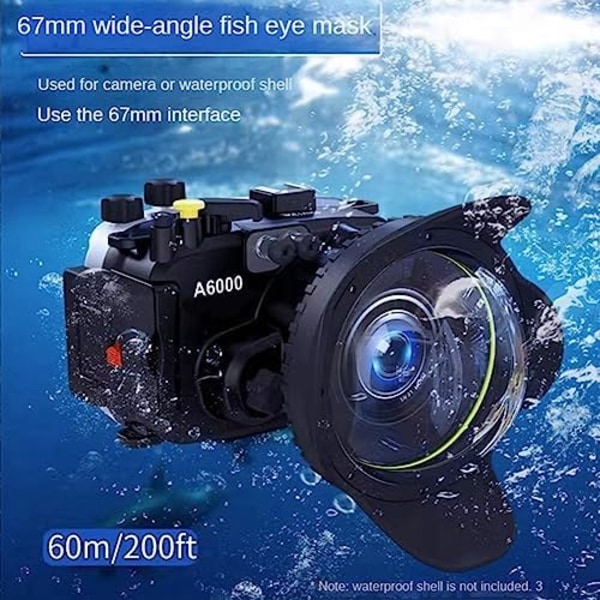 För SLR-kamera, 67 mm, bärbar, vattentät, vidvinkelobjektiv, undervattensdykning, 16 x 14 x 7,18 cm svart 16x14x7,18 cm