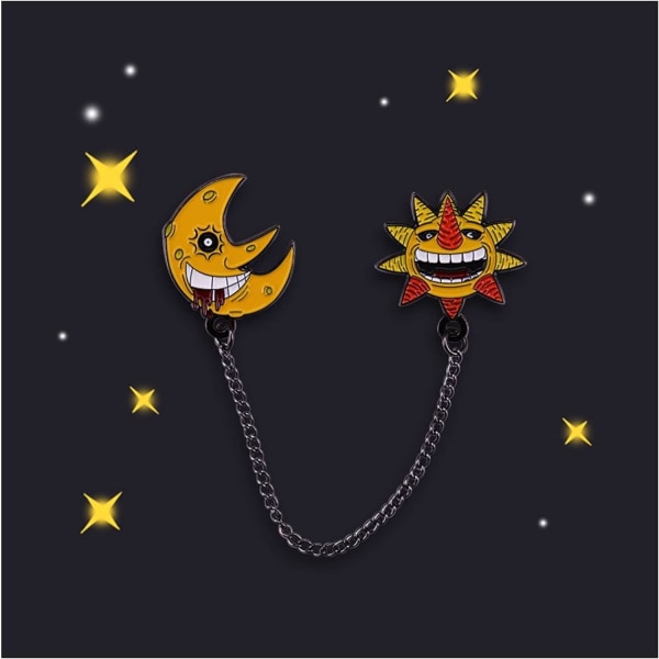 Sol och måne brosch pin pin kedja märke halloween natt anime dag nya accessoarer