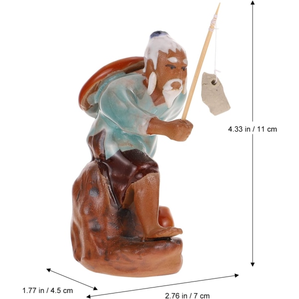 Keramik Fiske Gammal man Fiskare Staty Terrarier Statyett Zen Bordsfigur Gammal Fiskare Staty Mini Figurine Fisherman Figurines