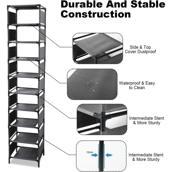 Skoställ, 10-lagers skoställ, Skoorganisator Hörn smalt skoställ|Förvaring av sko| Snabb montering| Stor