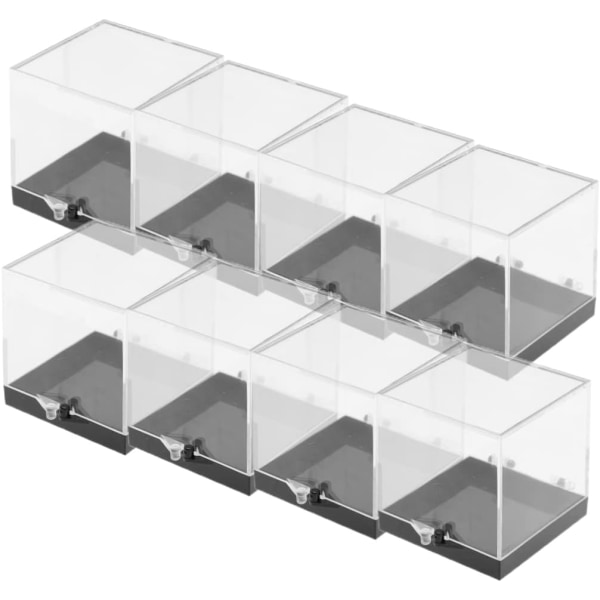 Perky Thumbnail Exemplar Box: 8st Display Perky gångjärnsbox Kuber Fyrkantig genomskinlig plastlåda Mineral case Hållare Smyckeförvaring