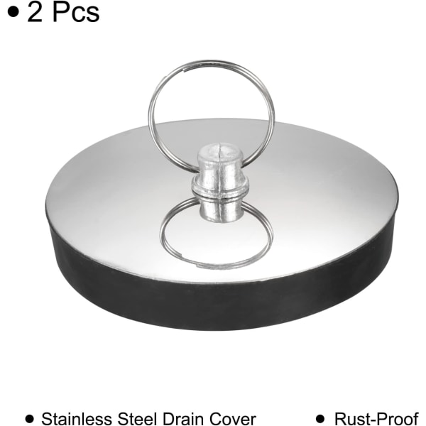 2 stycken 2,2" Invändig diskbänk cover tätningsplugg vattenpropp med handtag rostfritt stål för köksbadkar, silversvart