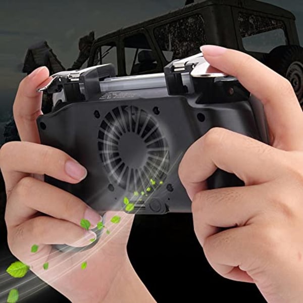 4-i-1 mobil spelkontroll för PUBG Mobile Gamepad Aim Trigger Joystick kylfläkt 2000mah power bärbar