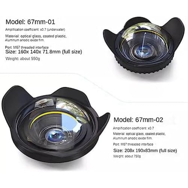 För SLR-kamera, 67 mm, bärbar, vattentät, vidvinkelobjektiv, undervattensdykning, 16 x 14 x 7,18 cm svart 16x14x7,18 cm