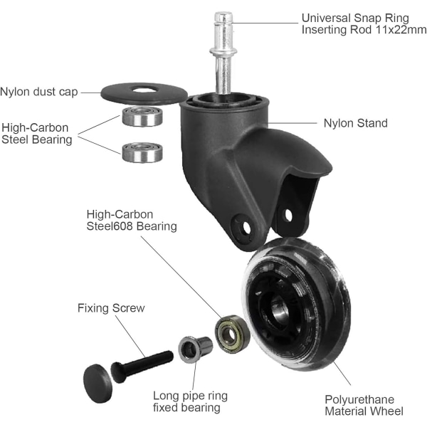 Länkhjul Universal kontorsstol Länkhjul 11 ​​mm Ultratyst svängbara svängbara hjul Reptåliga för hårda golv (11 x 22 mm) 5-pack