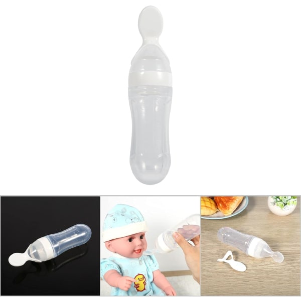 Baby Silikon Nappflaska Pp 90 Ml Silikon Baby Nappflaska med sked Färsk mat Spannmålspressmatare (Gul) (Vit)