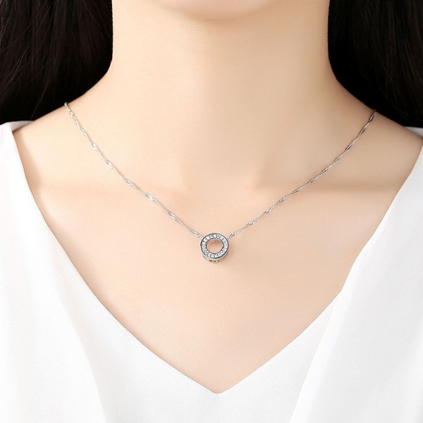 Mikropaved zirkon geometrisk ring halsband för kvinnor enkel cirkel nyckelben kedja