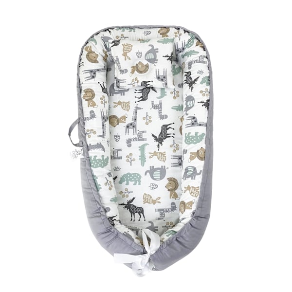 Myspöl Babynest barnbädd babybädd bebis 90x50cm - Grå - Djur Animals - Grey