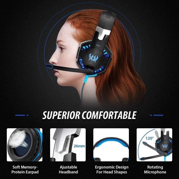 Gaming Headset PC Hörlurar med LED Blå