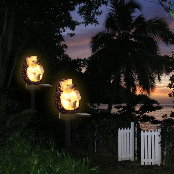 Solcellslampa med igelkott Trädgårdsbelysning