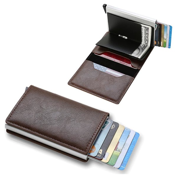 Automatisk Korthållare Plånbok med RFID-skydd Mörkbrun