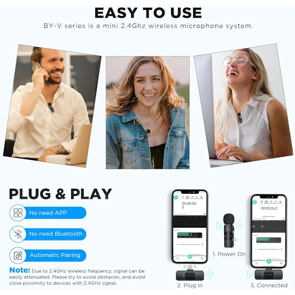 Trådlös lavaliermikrofon för iPhone iPad Android-enheter Lightning (iOS)