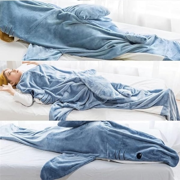 Shark Blanket Hajfilt Shark Onesize Sovsäck Vuxen Blå XXL