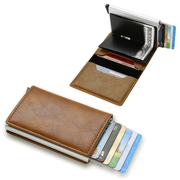 Automatisk Korthållare Plånbok med RFID-skydd Ljusbrun