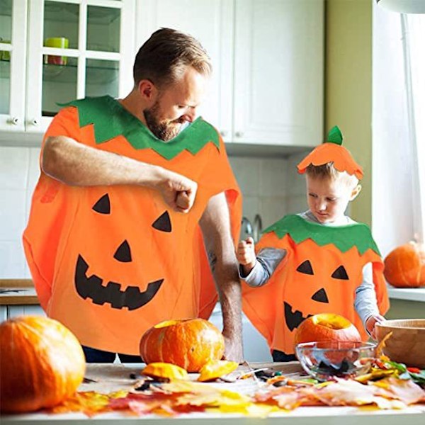 Vuxen Halloween Pumpa Kostym Set Pumpa Mantel Poncho