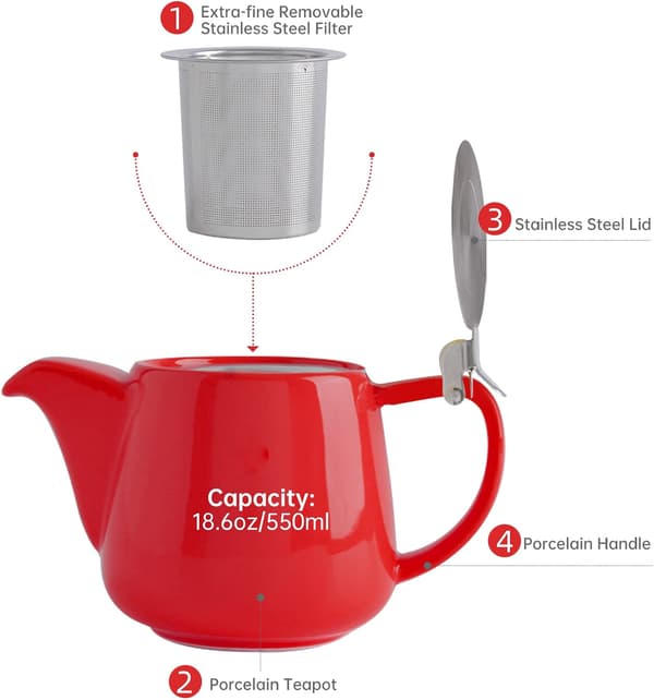 Keramisk tekanne med lokk og avtakbar infuser for løs te Red