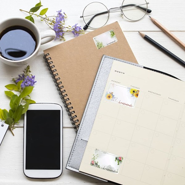 500 stycken syltetiketter, rektangulära blomma självhäftande etiketter