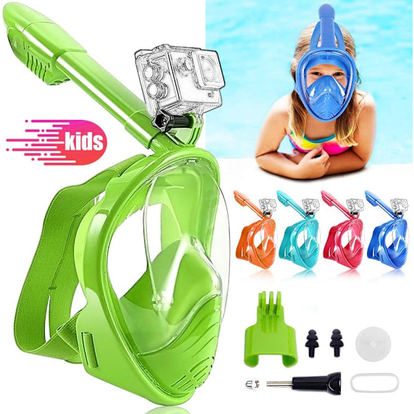 Snorkelmaske til børn, 180° panorama frit åndedræt fuld ansigts snorkelmaske anti-dug og lækagesikker