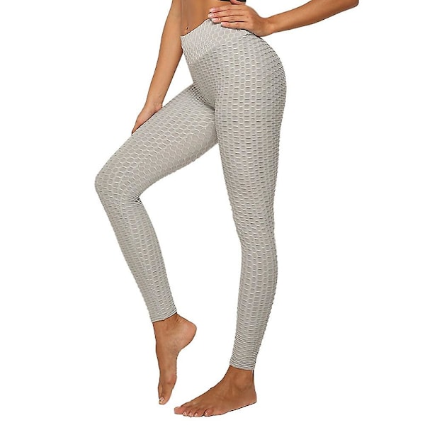 Dameleggings med høy midje, yogabukser, Tiktok Scrunch Butt Jacquard Ruched Booty Tights, magekontroll, rumpeløft, grå, hvit, svart, lilla, Fitn, grå Grey Grey XL
