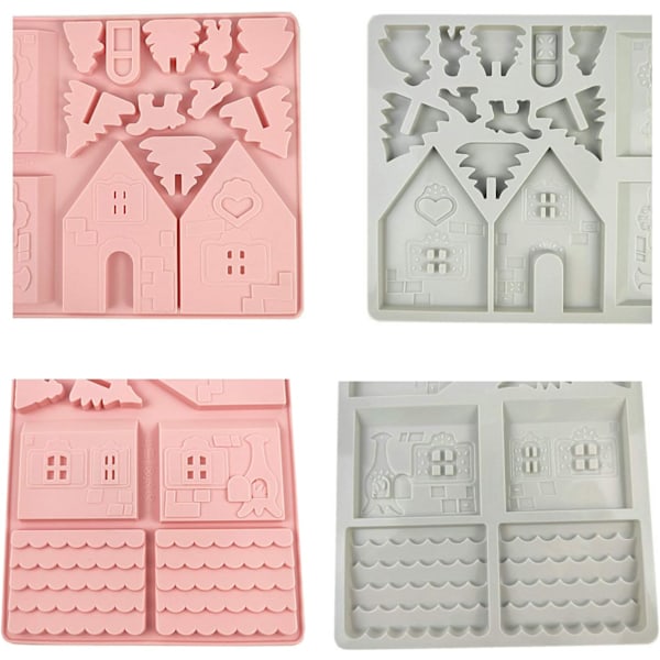 3D Julehusformer sett med 2, Pepperkakehusformer, Slottsstøping DIY Resin Former for juledekorasjon
